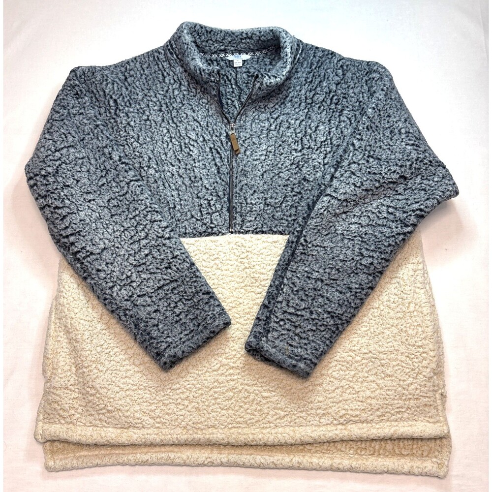 Time & Tru Sherpa Pullover Blue Oatmeal Heather 1X (16W-18W)